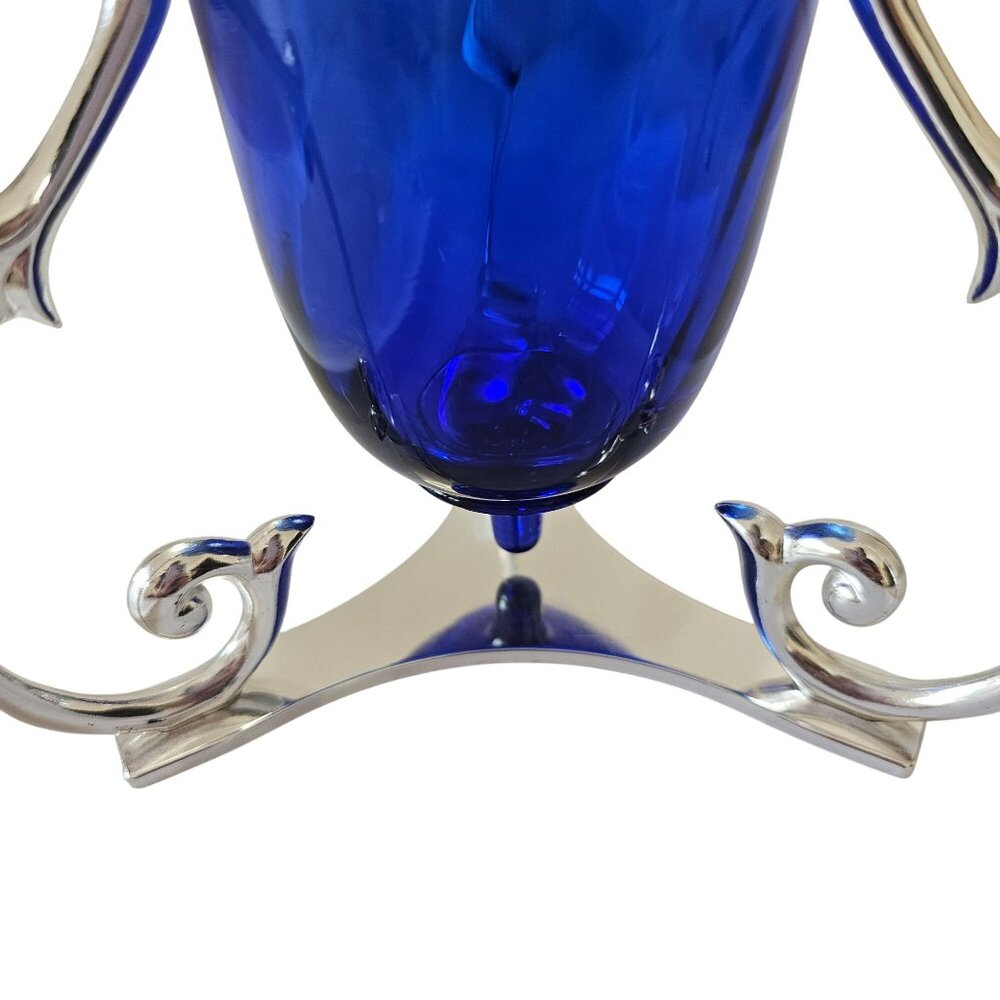Partylite Cobalt Blue Soliloquy Candleholder 6" glass metal tealight votive hold - Picture 5 of 7